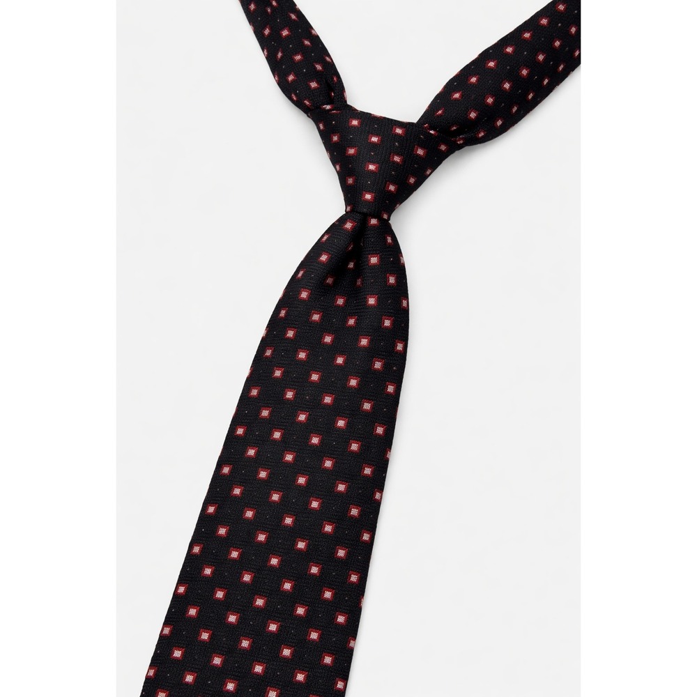 Brooks Brothers Mens Silk Tie Black Red Geometric‎ Pattern Stain Resistant